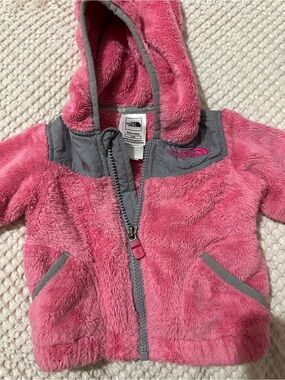 The North Face Pink and Gray Infant Fleece Hooded Jacket